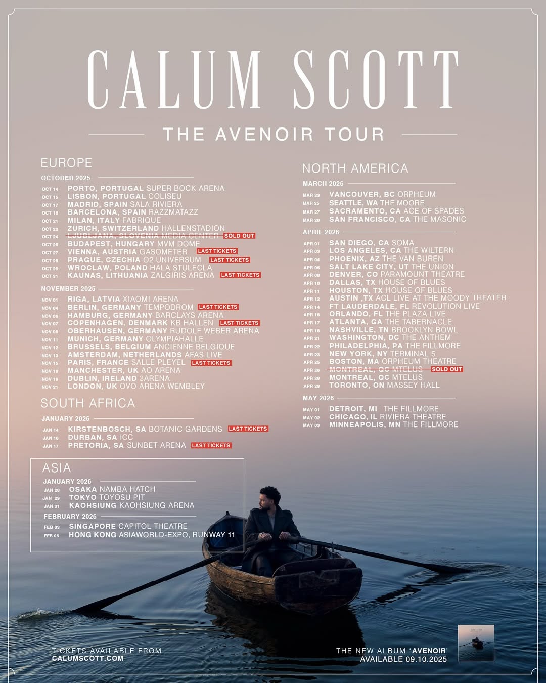 Calum Scott The Avenoir Tour Poster 2026